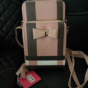 Stylish Pink and Brown Crossbody Bag with Bow Accent